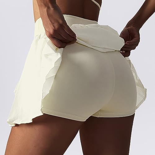 Saia de tênis plissada de cintura alta com shorts embutidos para mulheres com absorção de umidade el