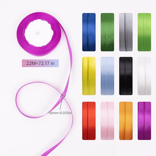 Fyshird 12 Colours Satin Ribbon for Gift Wrapping 10mm x 22m Curling Ribbon Fabric Polyester Balloon Ribbon Thin Ribbons for Crafting DIY Bows Cake Wedding Party Decorations Christmas - Image 3