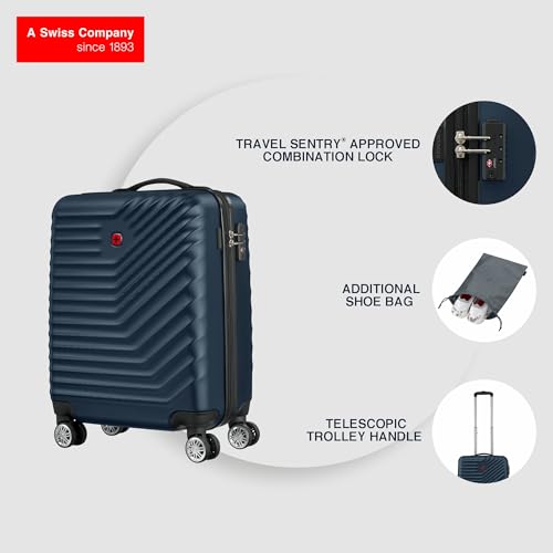 Image of WENGER, Trayn Plus, Carry-On Hardside Suitcase, 36 litres, Navy, 653943, Swiss Designed
