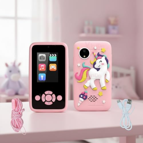 Image of Vikrida Plastic Kids Smartphone Toy with MP3 Music Player Bumper Back Case Dual Camera for Selfies in-Built Games 2.4 inch Screen 8MP Camera Toys for Boys & Girls (Pink Uni)