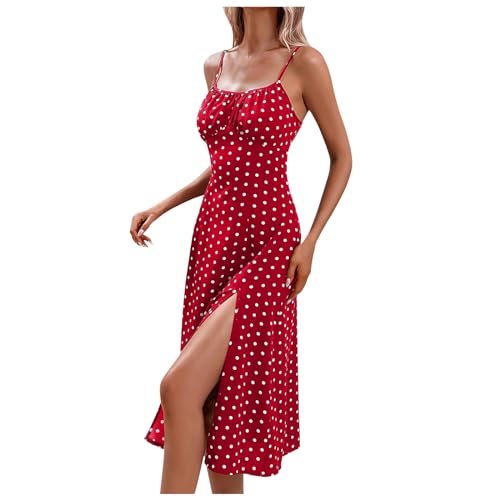 Generisch Vestido cruzado de manga larga para mujer, sexy, con lunares y tirantes florales, con cintura estrecha, vestido de verano negro, rojo, XL