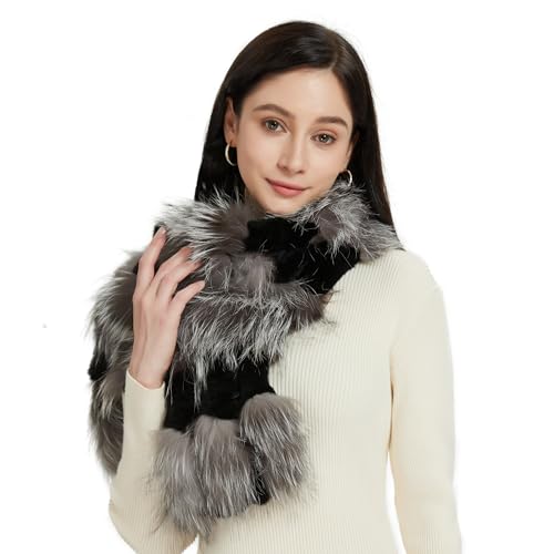 Women Real Fur Scarf Winter Fluffy Warm Luxury Long Shawl Fox Fur and Rabbit Fur Scarves Neck Warmer