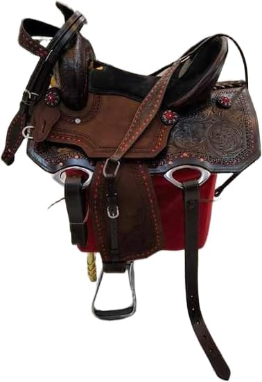 Barrel Racing Western Wooden Tree Horse Saddle Custom Cowboy Cowgirl Handmade Premium Leather Pleasure Comfort Trail Tack Equestrian Tooled Carved Saddle for Riding Size: 10-18 inch Seat, MO-05