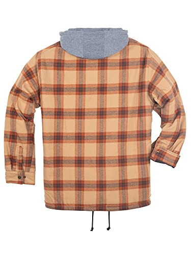 Image of COEVALS CLUB Men's Flannel Fleece Sherpa Quilted Lined Plaid Snap Work Shirt Jacket /Hooded