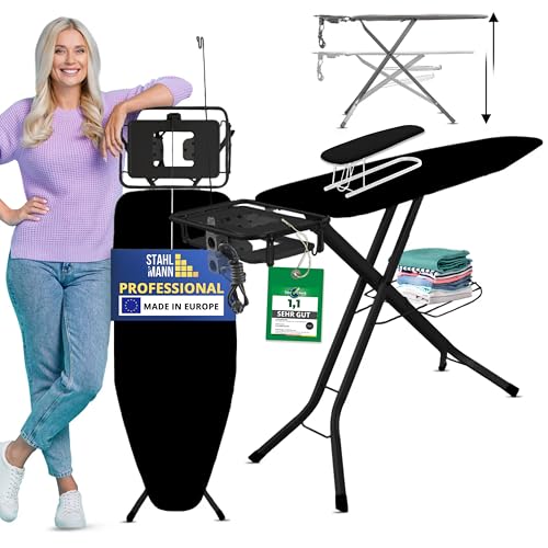 SEHR BELIEBT! STAHLMANN ® XXL-Bügelbrett für Dampfbügelstation inkl. Ärmelbrett[130x48...
