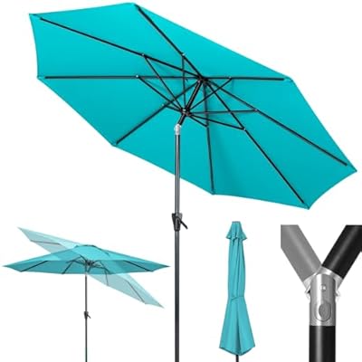 Tempera 9ft Patio Market Outdoor Table Umbrella with Push Button Tilt and Crank,Large Sun Umbrella with Sturdy Pole&Fade resistant canopy,Easy to set, Turquoise