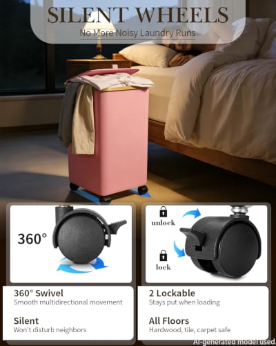 Image of Laundry Hamper with Wheels, 75L Large Clothes Hamper with Removable Inner Bag, Collapsible Dirty Clothes Basket for Dorm, Rolling Dirty Clothes Basket for, Bedroom, Bathroom, Laundry Room