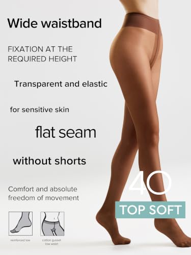 Image of Conte Tights for Sensitive Skin Sheer to Waist Hipster Low-Rise Pantyhose with Adjustable Belt, Top Soft 40 Den