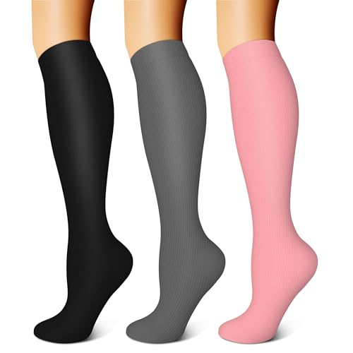 Image of FEYHAY Copper Compression Socks (3 Pairs) 15-20 mmHg Circulation is Best Athletic & Daily for Men & Women, Running, Climbing