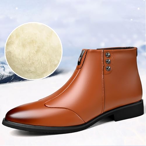 Winter New Men's Leather Booties Fashion Trendy British Pointed Toe Plush Lined Warm Short Booties For Business Casual Occasions2