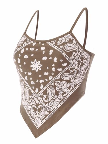 Design by Olivia Women's Stretchy Asymmetric Tie Knob Open Back Bandana/Flower Print Crop Top Shirt- Made in USA2