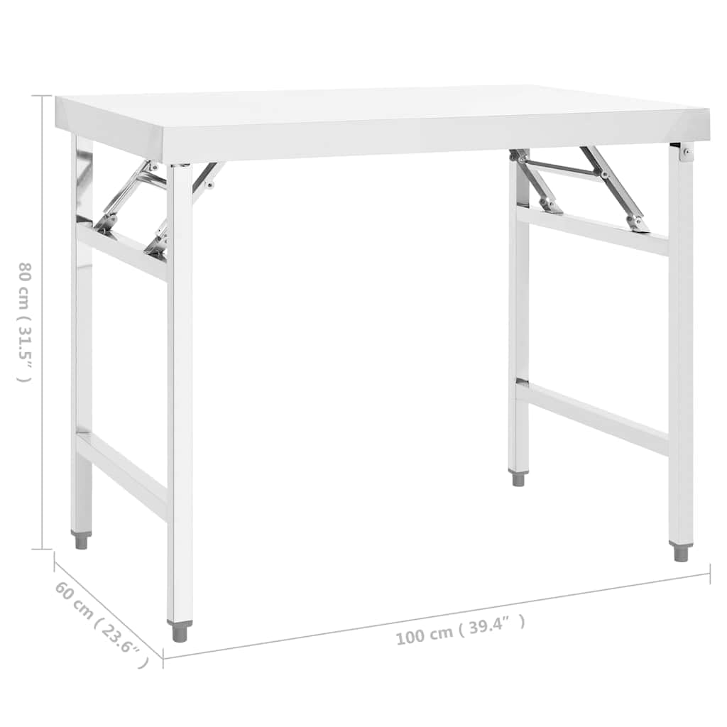 vidaXL Küchentisch Klappbar Gastronomie Gastro Tisch Arbeitstisch Klapptisch Edelstahltisch für Restaurant Kantine 100x60x80cm Edelstahl