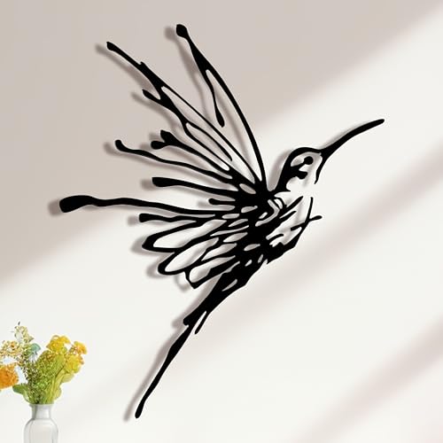 3D Metal Hummingbird Wall Art - Unique Black Outdoor Garden Decor, Waterproof Bird Sculpture for Patio, Living Room, Bedroom & Bathroom