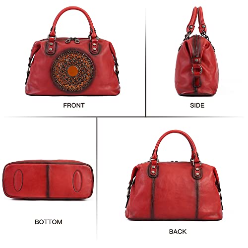 Image of Leather Handbag for Women, Genuine Leather Purses Retro Mandela Crossbody Handbag Tote Bag