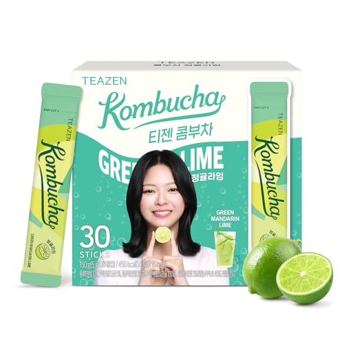 Image of TEAZEN Green Mandarin Lime Kombucha Powder, Hydration Drink Mix, Sugar Free, Live Probiotics & Prebiotics, On-the-Go 30 Packets, 5.29oz