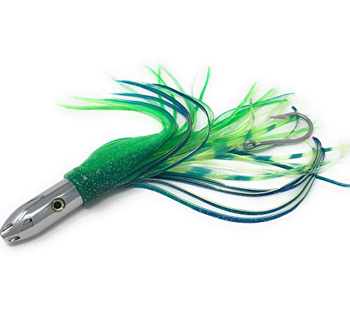 Rigged Trolling Lure Marlin Tuna Mahi Dolphin Durado Wahoo Octopus Skirted Jet Head Fishing Lure-12inch - 320G (Mixed Colors Green, 12 inch)