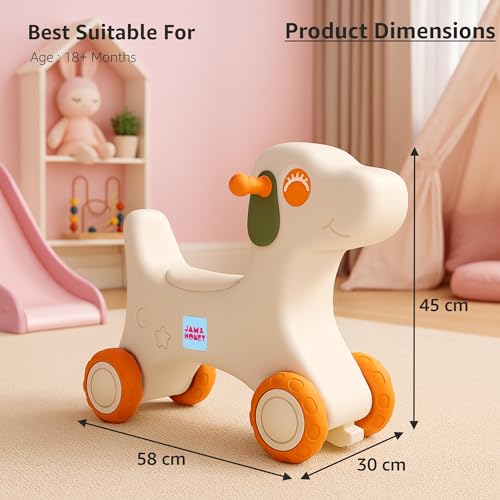 Image of Amazon Brand - Jam & Honey Baby Puppy Push On Ride On for Kids | Backrest | Easy Grip | Four Wheel | Durable and Safe | Non-Toxic | Portable | Lightweight | Animal Theme | 1-4 Years Old | Orange