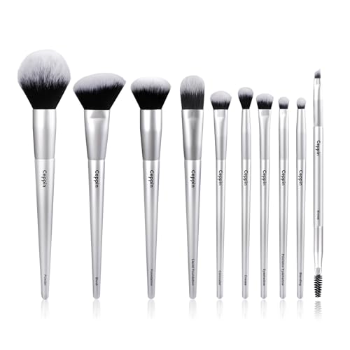 Kit pinceaux maquillage argenté fond de teint, contouring et fard à paupières