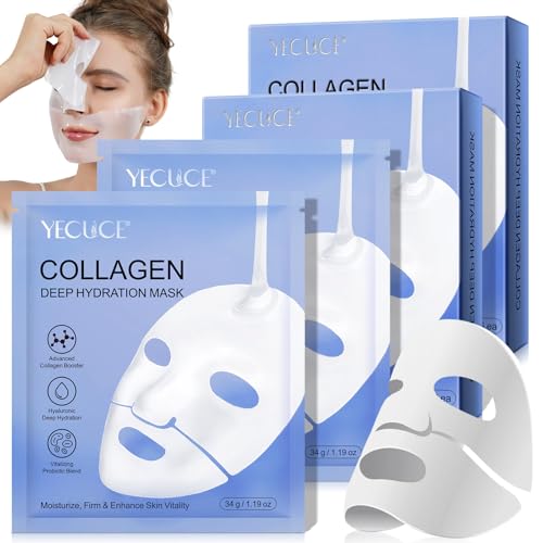 2 Pack Mascarilla facial de colágeno bio, 6 unidades, máscara de envoltura nocturna de colágeno, máscara facial hidratante, reduce las líneas finas y arrugas, minimiza los poros