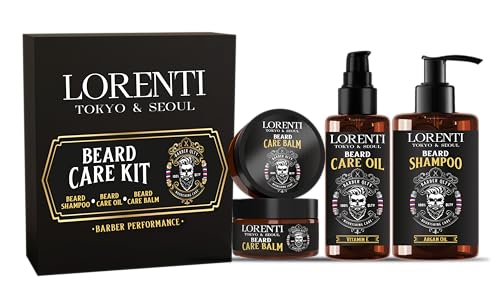 LORENTI TOKYO & SEOUL Argan Barber Bartpflege & Styling Set - Bart Care Kit mit Bartöl, Bartshampoo & Bart Balm - Geschenkidee für Männer - Beard Care & Styling Set