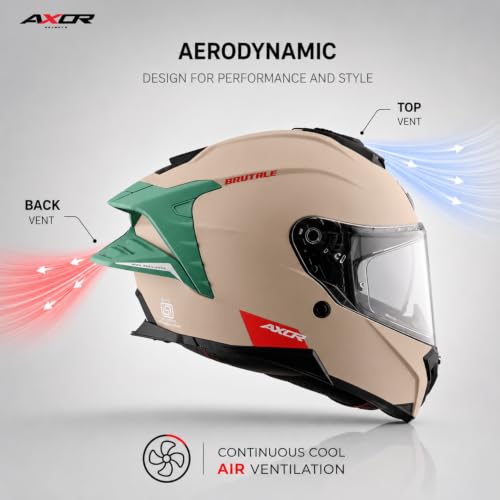 Image of Axor Brutale Corsa Helmet - Dual Spoiler | ECE 22.06, ISI & DOT Certified | Race-Ready Fit with D-Ring & UV-Protected Visor-Khaki Green, Size:L