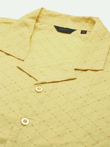 Image of SHOWOFFFF Men Solid Casual Shirt | Cuban Collar Half Sleeves Cotton Shirt for Mens | Relaxed Fit Regular Length Shirt for Men's