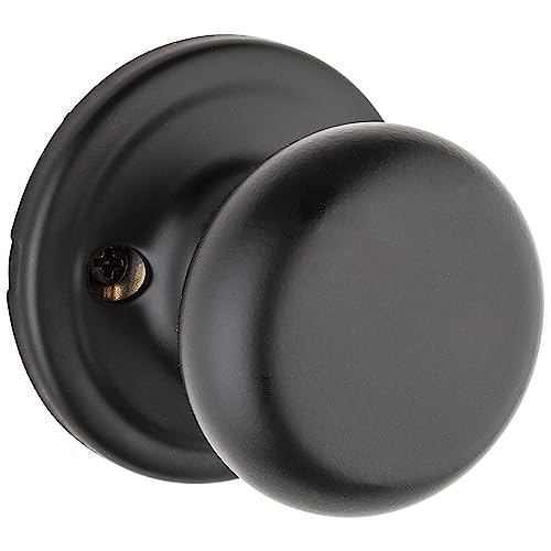 Image of Kwikset Hancock Interior Passage Door Knob, Handle For Closet and Hallway Doors, Non-Locking Doorknob in Matte Black, with Microban Protection
