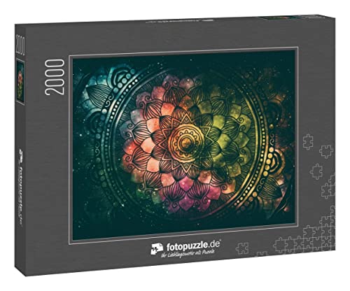 fotopuzzle.de: Puzzle 2000 Teile „Abstrakte antike Geometrie mit Sternenfeld und farbigem Galaxienhintergrund“ - aus der Puzzle-Kollektion Mandalas, Kunst & Fantasy Cover