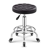 FMHCTN Taburete Giratorio de Altura Ajustable con Ruedas y reposapiés, Taburete Giratorio Redondo hidráulico de Cuero de PU para SPA médico, salón de Dibujo, Tatuaje, Oficina, Masaje, Taburete, Negro