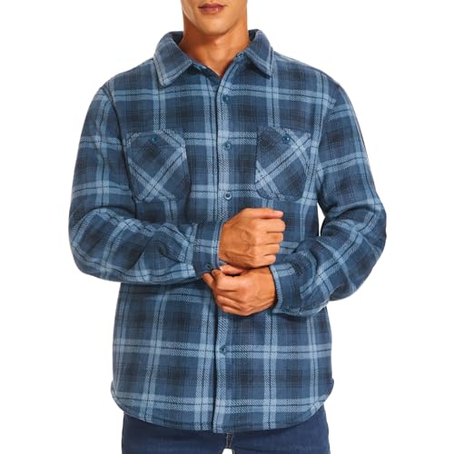 HODOSPORTS Mens Flannel Shirts Jacket Fleece Sherpa Lined Button Down Heavyweight Plaid Shirts Coat Long Sleeve with Pockets4