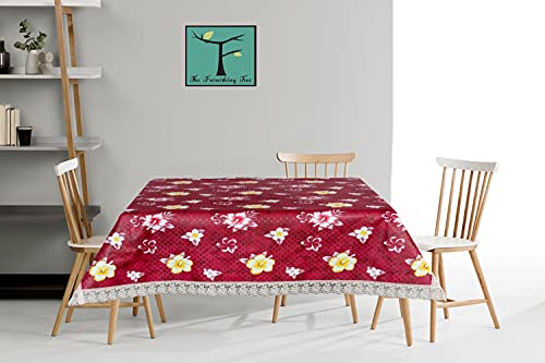 Image of The Furnishing Tree Waterproof Square Shaped Upto 6 Seater Printed Dining Table Cover Size 72x72 inches with White Border Lace