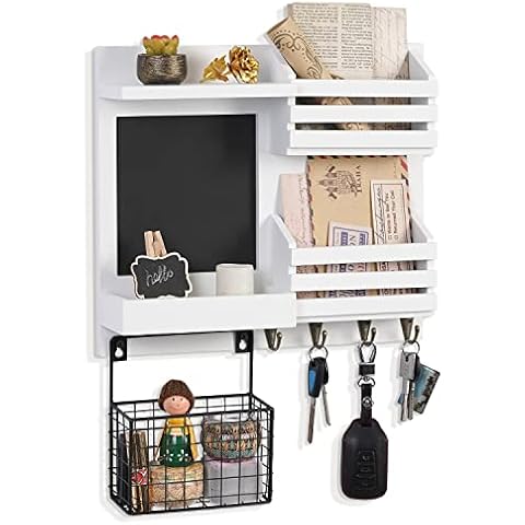 QILICHZ Mail Key Holder for Wall Key Holder for Wall Mail Organizer Wall Mount Mail Holder Wall Mount Key Rack for Wall Key Hook for Wall with Metal Basket， Rustic White Cover