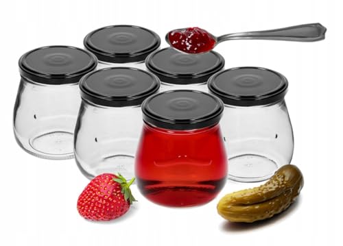 Tarro Twist-Off de 500 ml 'Anfora invertida' con tapón de rosca negro fi82/6, 6 unidades