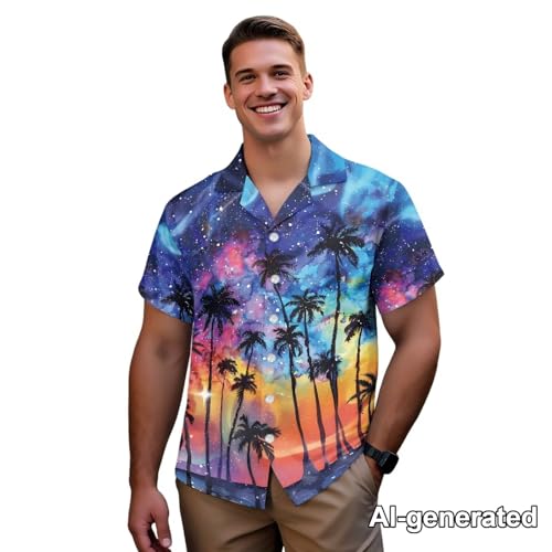 Image of Hawaii Matching Couple Outfits Husband and Wife Clothing Fashionable Mens Casual Shirts Hawaii Dress with Soft Fabric