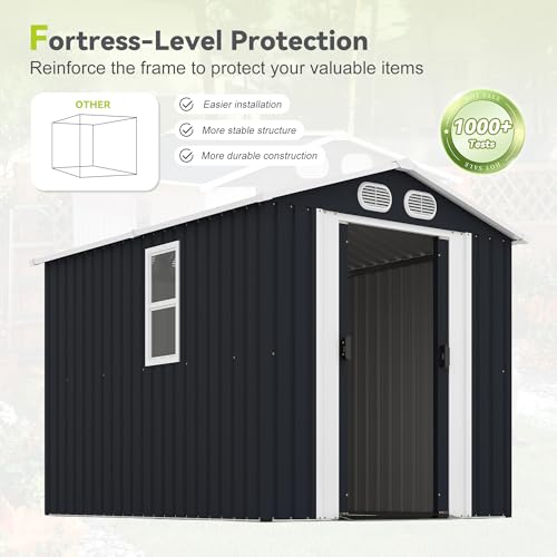 Image of KEIKI 8x6 FT Outdoor Storage Shed, Heavy Duty Metal Garden Shed with Lockable Sliding Doors, Air Vents & Sloped Roof, Waterproof Backyard Tool Shed for Lawn Equipment, Patio Furniture, Dark Gray