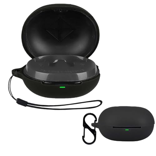 For SOUNDPEATS C30 ケース 紛失防止用のラビナ付き+ストラップ付き 軽量 キズ防止 防塵 装着充電可能 傷つきにくい 柔らかなシリカゲルのスポーツ スリムソフト ケース カバー SOUNDPEATS C30 用 保護カバー(ブラック)