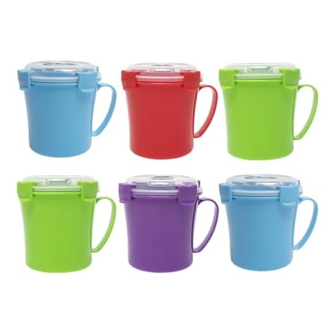 KOLORAE (6 COUNT) 20 OZ SOUP MUG- COLORFUL, MICROWAVE SOUP MUGS WITH LEAK PROOF DESIGN AND SECURE SNAP VENTED LIDS (Core) Cover
