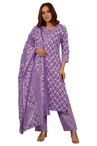 Image of MIRCHI FASHION Pure Cotton Women Straight Batik Print & Mirror Work Kurti Set with Dupatta and Pant