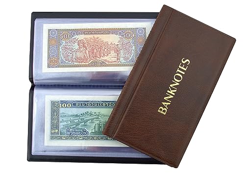 Collector SAMMLERALBUM FÜR BANKNOTEN Notizen Banknotenalbum mit 20 Seiten 11x19cm (Braun)
