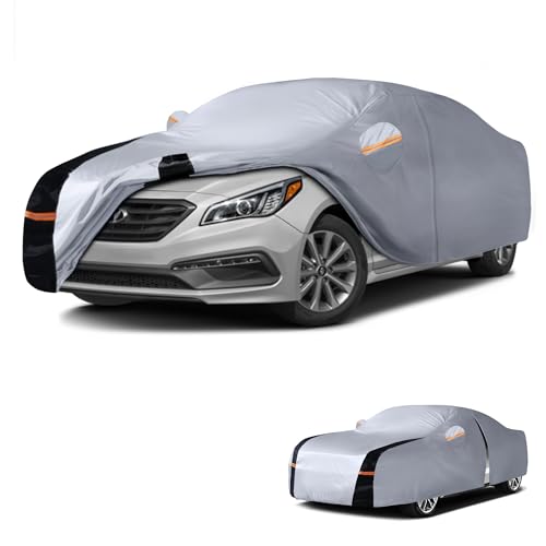 Image of Multi-Layer Car Cover Custom Fit for Hyundai Sonata(2004-2026), 100% Waterproof All Weather for Automobiles, Gift with Towel, Heavy Duty Car Covers for Rain Sun UV Protection with Door Zipper