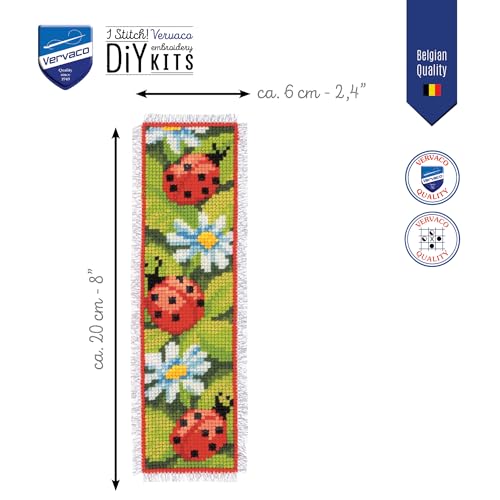 Image of Vervaco Bookmark Ladybirds Counted Cross Stitch Kit, Multi-Colour