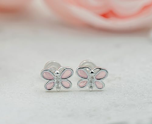 Cherished Moments Children's Sterling Silver Pink Butterfly with Sparkling CZs Earrings for Little Girls, Kids and Toddlers (Screw Back)3