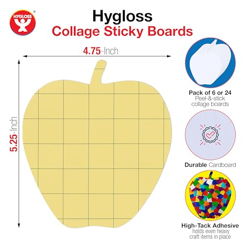 Image of Hygloss Sticky Apple Craft Boards - 24 Pack 5-Inch Self Stick Collage Boards for Kids - Peel & Stick Mounting Boards for Art Projects, School Crafts, Classrooms, and DIY Displays