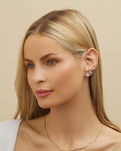 Barzel 18K White Gold Plated Created Opal Stud Earrings 3 Pack Set3