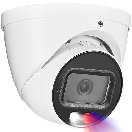 OHBET DahuaSecurity 4K 8MP PoE IP Camera Strobe Red & Blue Light and Audio Alarm Metal Turret Security Camera Outdoor Two Way Audio Color Night Vision Human Vehicle Detection 2.8mm Lens IP67
