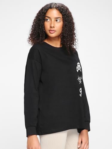 Image of Bewakoof Women's 100% Cotton Graphic Print Oversized Fit Round Neck T-Shirt