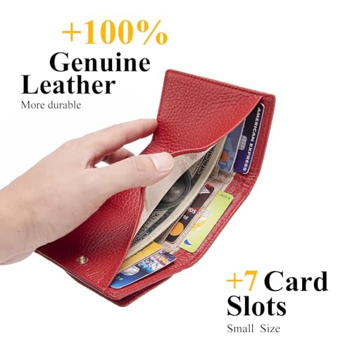 Image of Small Wallet Women Genuine Leather RFID Blocking Trifold Tiny Wallets with Snap Coin Pouch 7 Card Solts