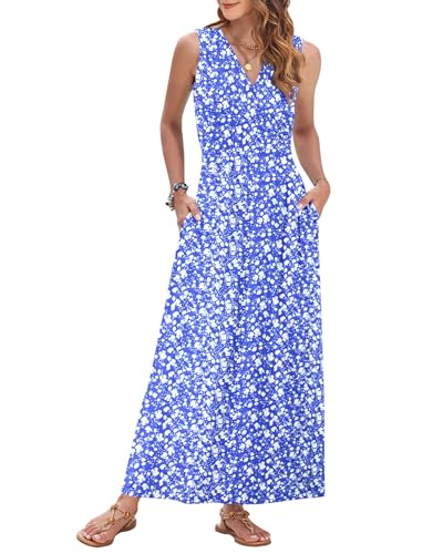 Image of AUSELILY Womens Maxi Dress Summer Sleeveless Wrap Long Dresses with Pockets | V-Neck Wrap Sleeveless Sundress, fits formal, casual, beach, vacation & daily wear
