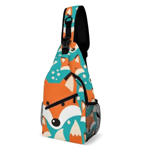 Men Women Sling Shoulder Backpack Foldable Unbalance Shoulder Chest Crossbody Bag - Cute Fox Pattern Anti-Theft Multipurpose Rucksack Bookbag Backpack