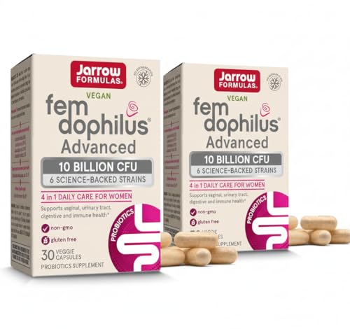 Image of Jarrow Formulas Fem-Dophilus Advanced Vaginal & Digestive Probiotics 10 Billion CFU, for Vaginal, Urinary Tract, Digestive & Immune Support, 30 Capsules (Pack of 2)